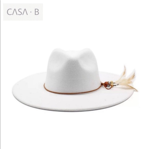 Feathered Boho Gypsy Inspiration Panama Hat, White - Picture 3 of 3